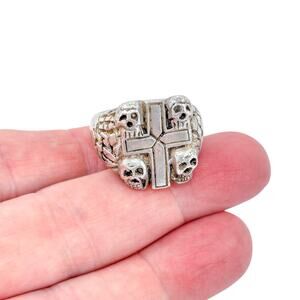 Vintage Shube Sterling Silver 925 Cross Skulls Biker Ring Size 10